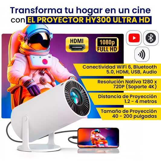 Proyector Smart HY300 Pro – Cine Portátil con Android TV y WiFi📲🔭